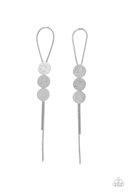 Bolo Beam - Silver Snake Chain & Scratched Disc Paparazzi Earrings