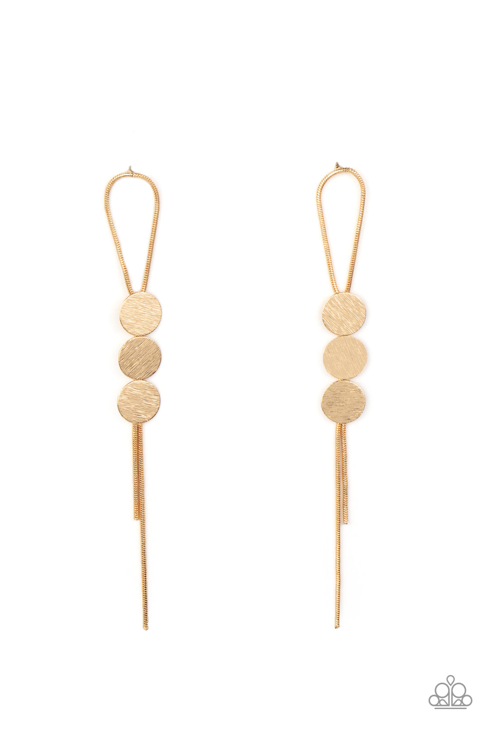Bolo Beam - Gold Snake Chain & Scratched Disc Paparazzi Earrings