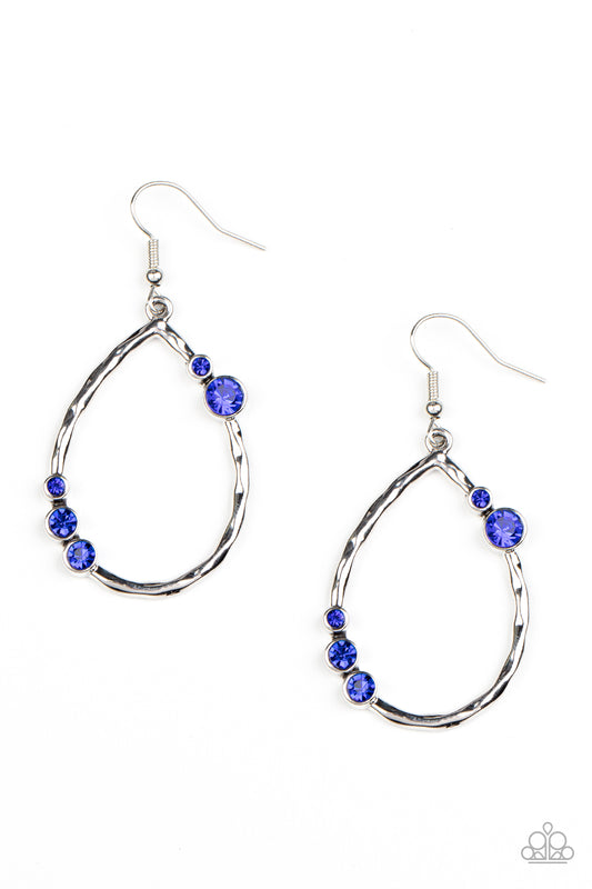 Shop Till You DROPLET - Blue Rhinestones/Hammered Teardrop Paparazzi Earrings