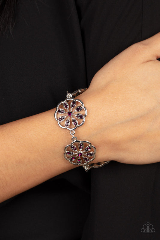 Blooming Bling - Purple Rhinestone Floral Accent Paparazzi Adjustable Bracelet