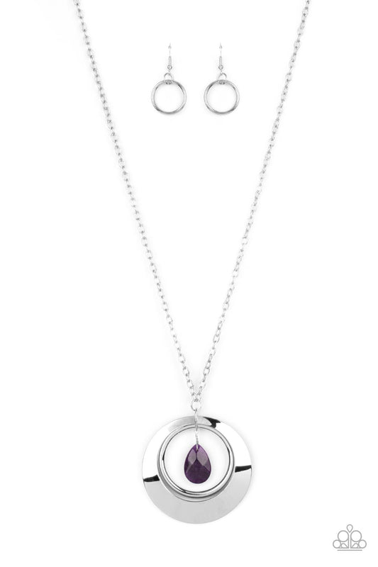 Inner Tranquility - Purple Amethyst Teardrop & Bold Silver Ring Pendant Paparazzi Necklace & matching earrings