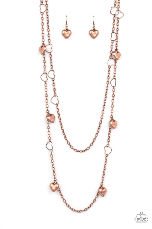 Chicly Cupid - Copper Hearts & Antiqued Copper Double Layer Chain Paparazzi Necklace & matching earrings