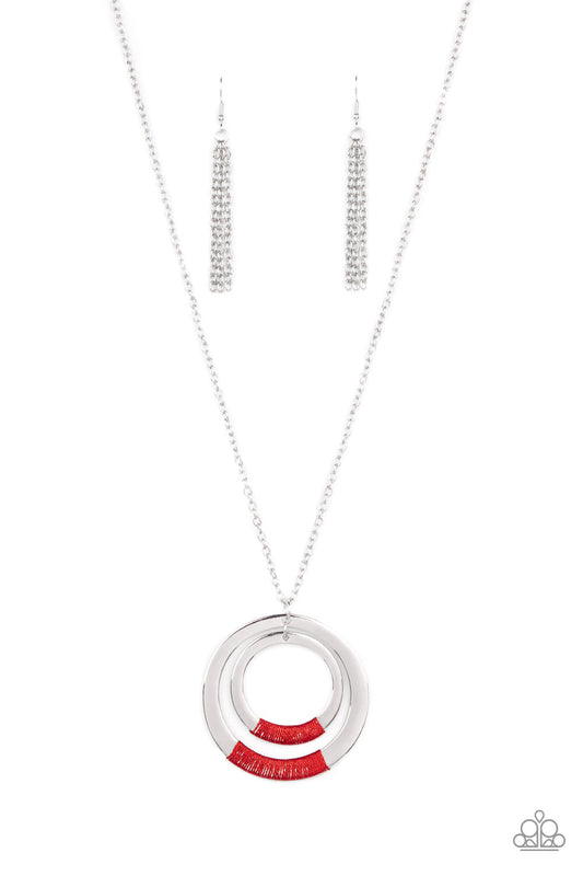 Authentic Attitude - Red Thread Wrapped Silver Loop Pendant Paparazzi Necklace & matching earrings