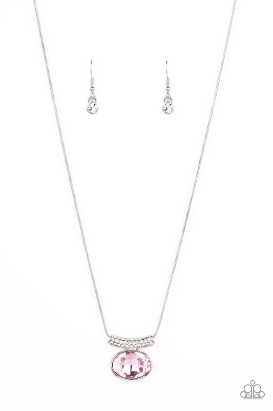 Pristinely Prestigious - Pink Oval Gem Pendant Paparazzi Necklace & matching earrings