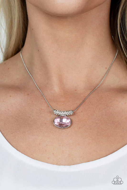 Pristinely Prestigious - Pink Oval Gem Pendant Paparazzi Necklace & matching earrings