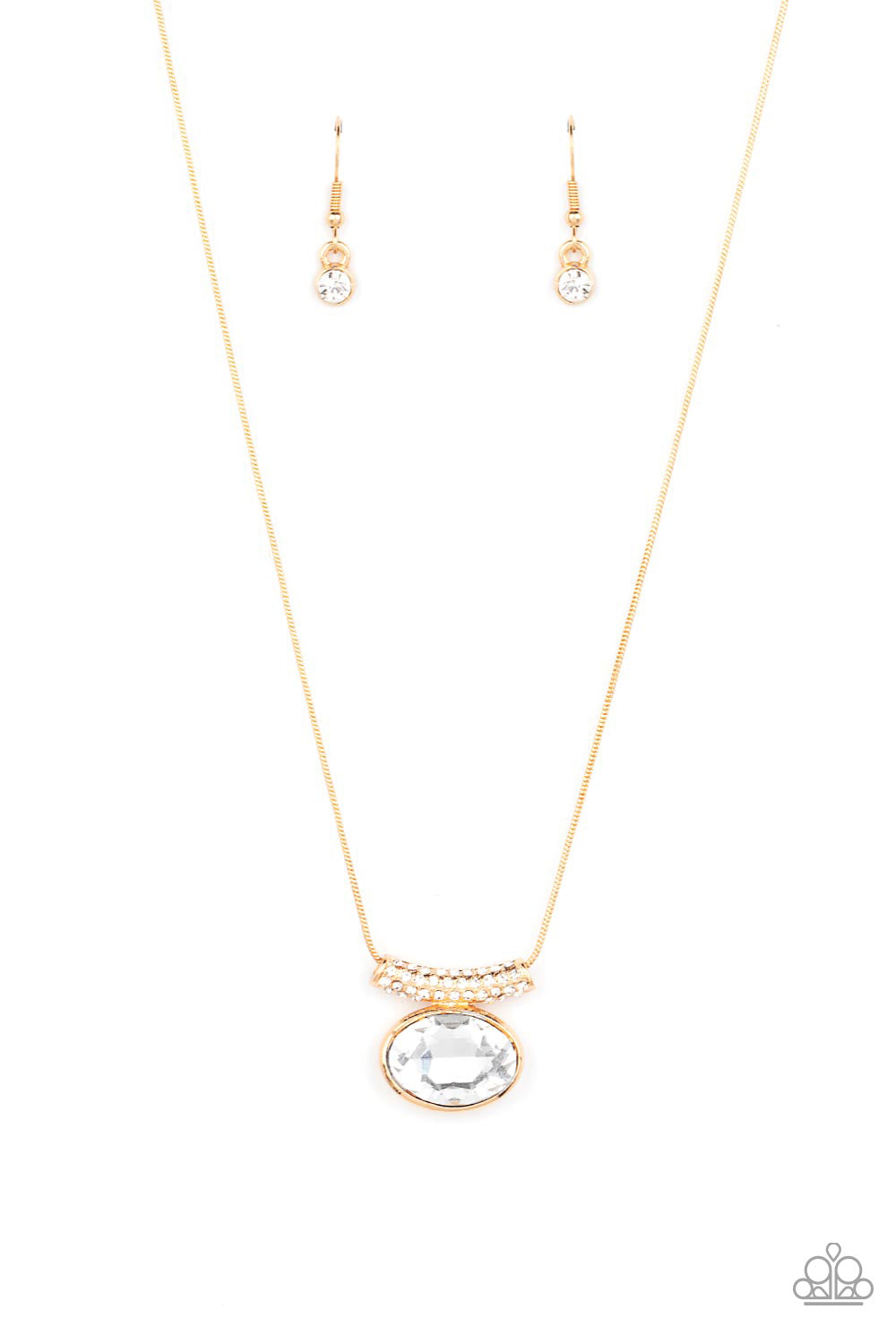 Pristinely Prestigious - Gold Snake Chain & Oval White Gem Pendant Paparazzi Necklace & matching earrings