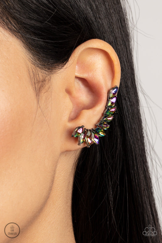 Stargazer Glamour - Multi Oil Spill Rhinestone Encrusted Paparazzi Ear Crawler Earrings