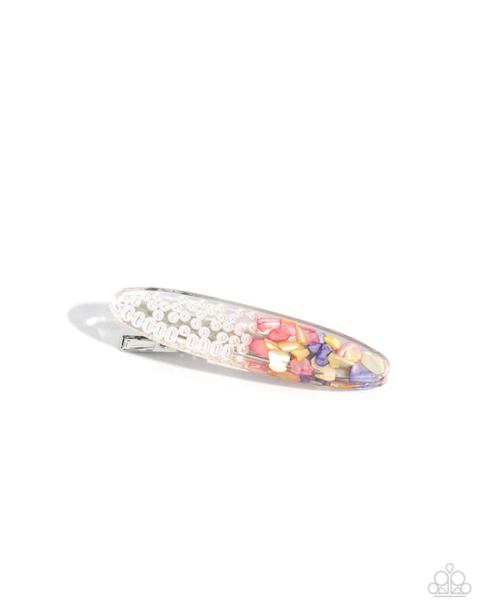 Sea Story - Multi Colored Shell-Like Pieces/White Pearl Paparazzi Hair Clip