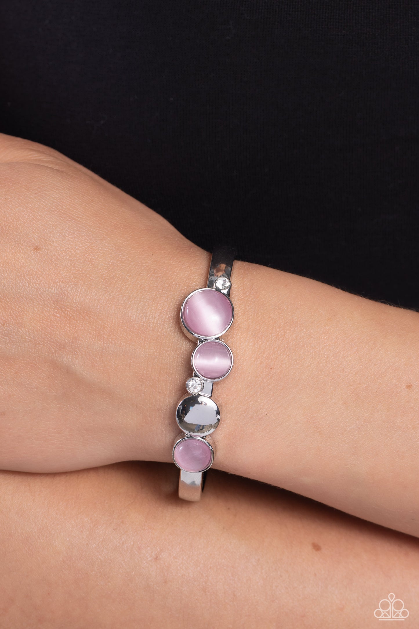 Elegant Escapade - Pink Cat's Eye Stones/White Rhinestone Paparazzi Cuff Bracelet