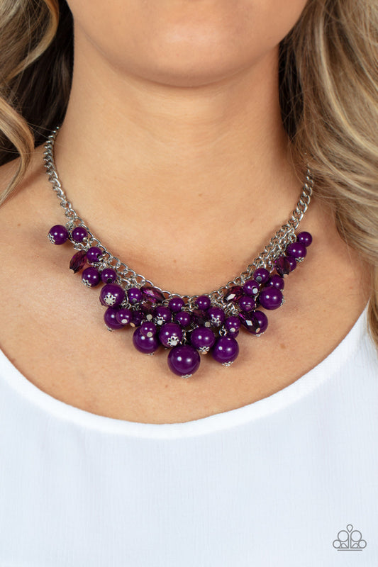 Broadway Bustle - Purple Beads/Oblong Crystal-Like Accent Paparazzi Necklace & matching earrings