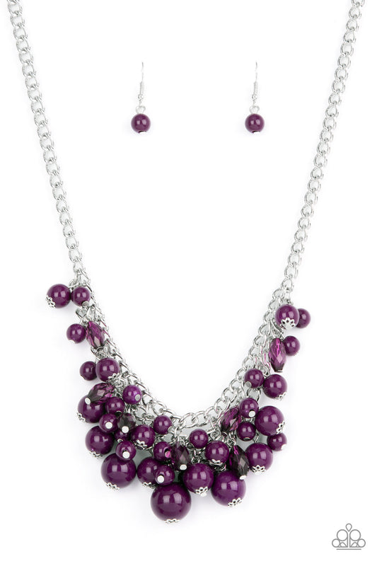 Broadway Bustle - Purple Beads/Oblong Crystal-Like Accent Paparazzi Necklace & matching earrings