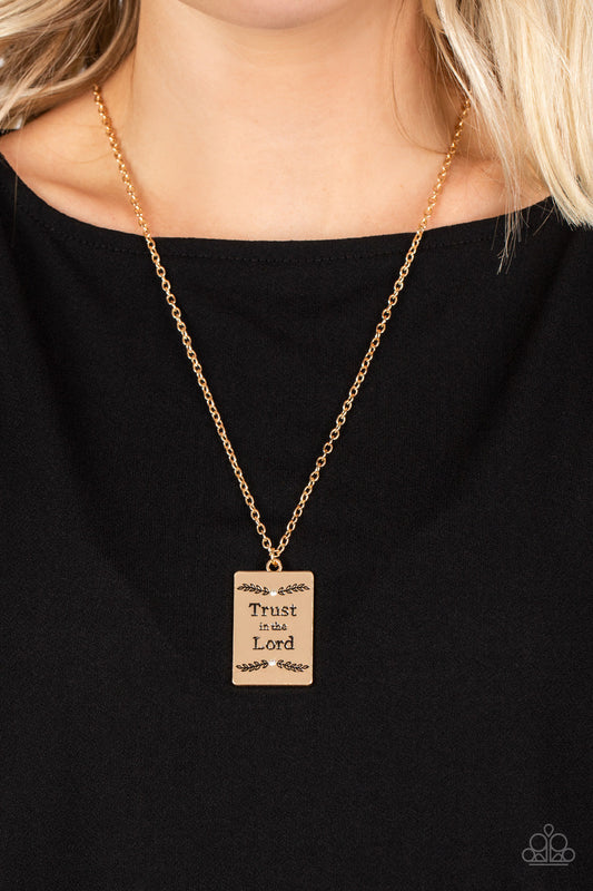 All About Trust - Gold "Trust in the Lord" Pendant Paparazzi Necklace & matching earrings