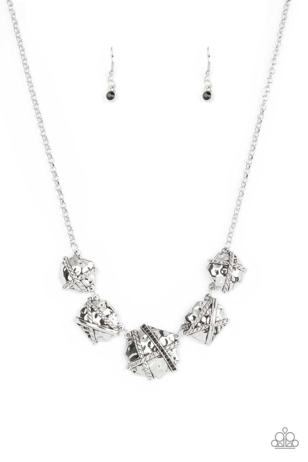 Keep Guard - Black & Silver Asymmetrical Beveled Frame Paparazzi Necklace & matching earrings