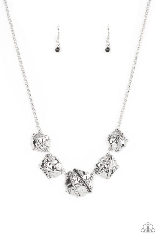 Keep Guard - Black & Silver Asymmetrical Beveled Frame Paparazzi Necklace & matching earrings