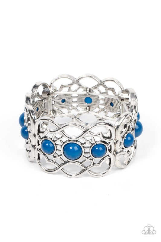 Very Versailles - Blue Beads & Vine-Like Silver Frame Paparazzi Stretch Bracelets