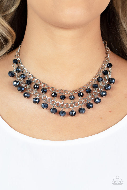 Urban Palace - Blue Metallic Iridescent Beaded Paparazzi Necklace & matching earrings