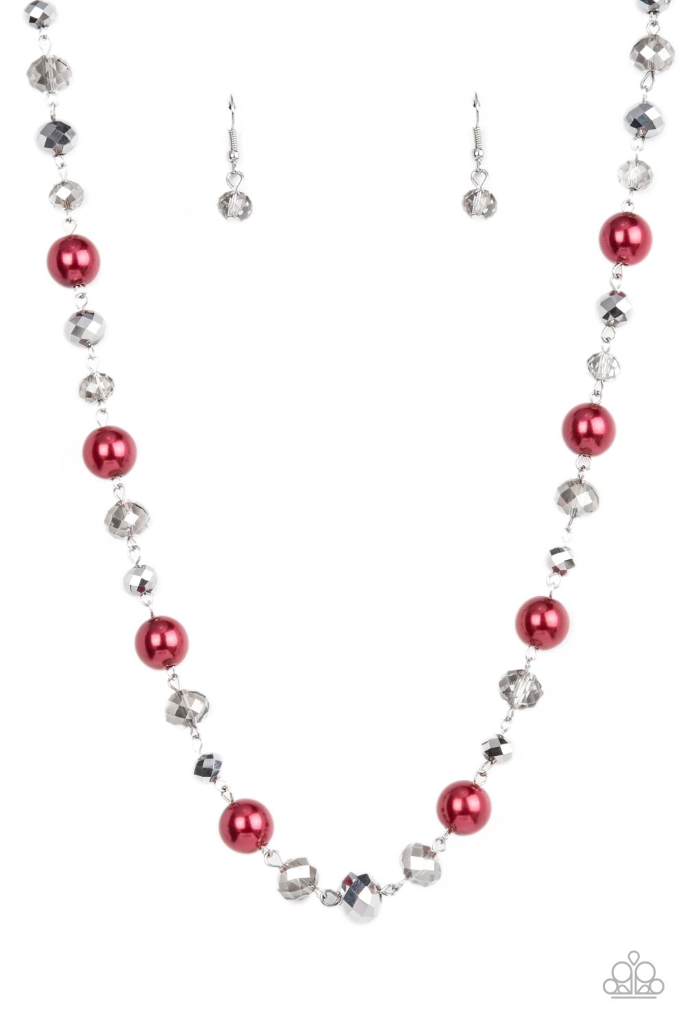 Decked Out Dazzle - Red Oversized Pearls & Smoky Crystal-Like Beaded Paparazzi Necklace & matching earrings