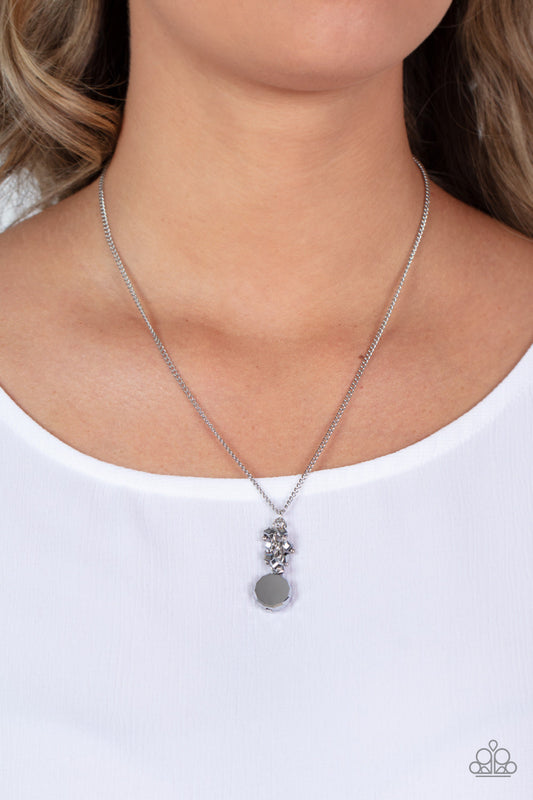 Clustered Candescence - Silver Hematite Gem Tassel Pendant Paparazzi Necklace & matching earrings