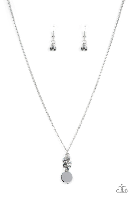 Clustered Candescence - Silver Hematite Gem Tassel Pendant Paparazzi Necklace & matching earrings
