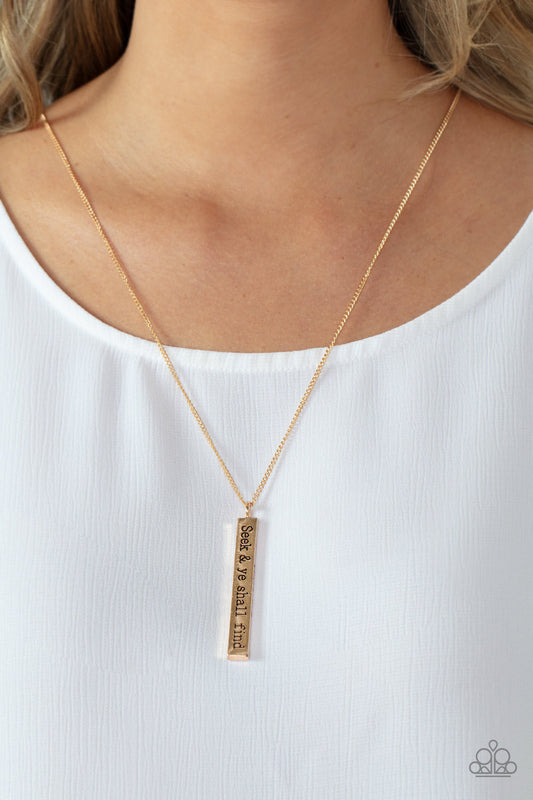 Matt 7:7 - Gold "Seek & ye shall find" Pendant Paparazzi Necklace & matching earrings