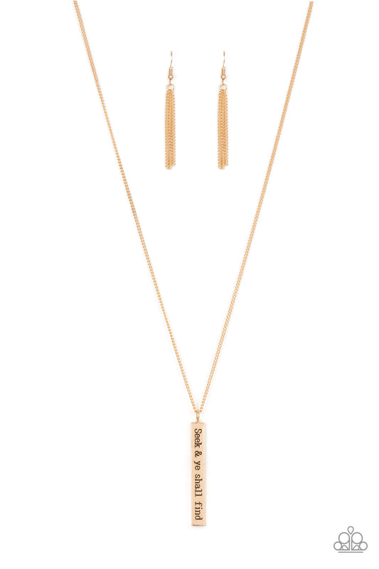 Matt 7:7 - Gold "Seek & ye shall find" Pendant Paparazzi Necklace & matching earrings