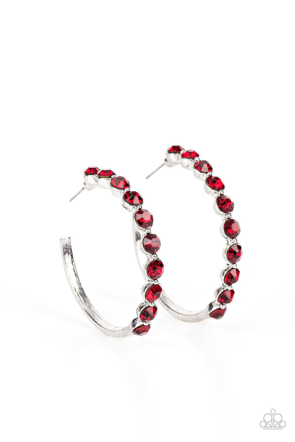 Photo Finish - Red Rhinestone Encrusted Silver Paparazzi Post Hoop Earrings