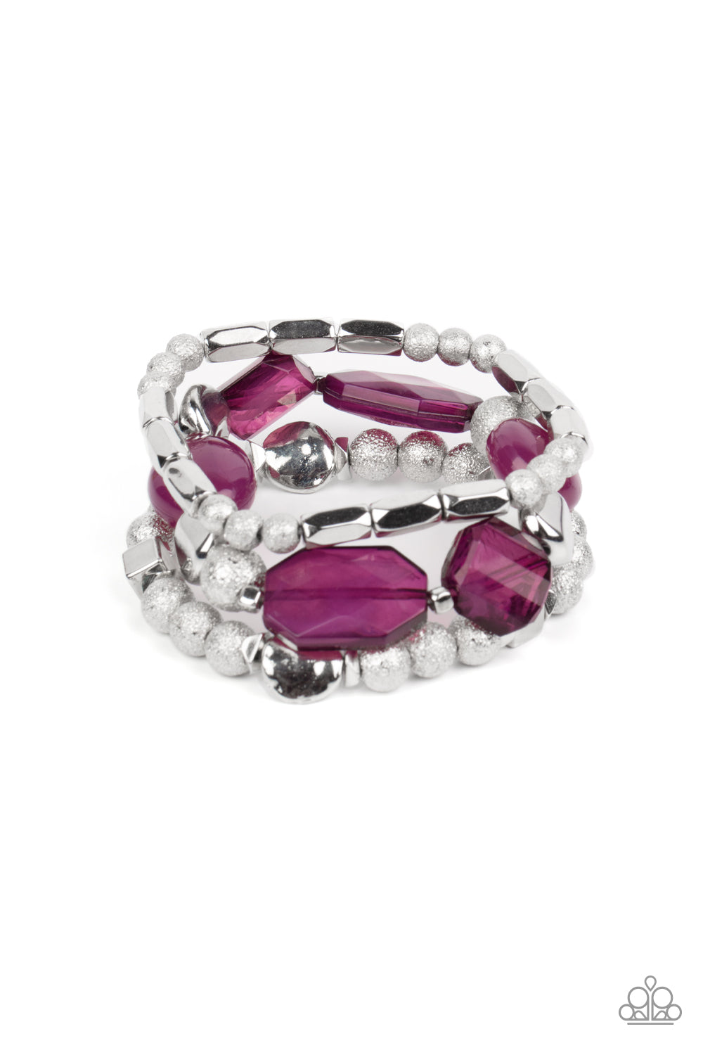 Marina Magic- Purple Accents & Silver Beaded Set of 3 Paparazzi Stretch Bracelets