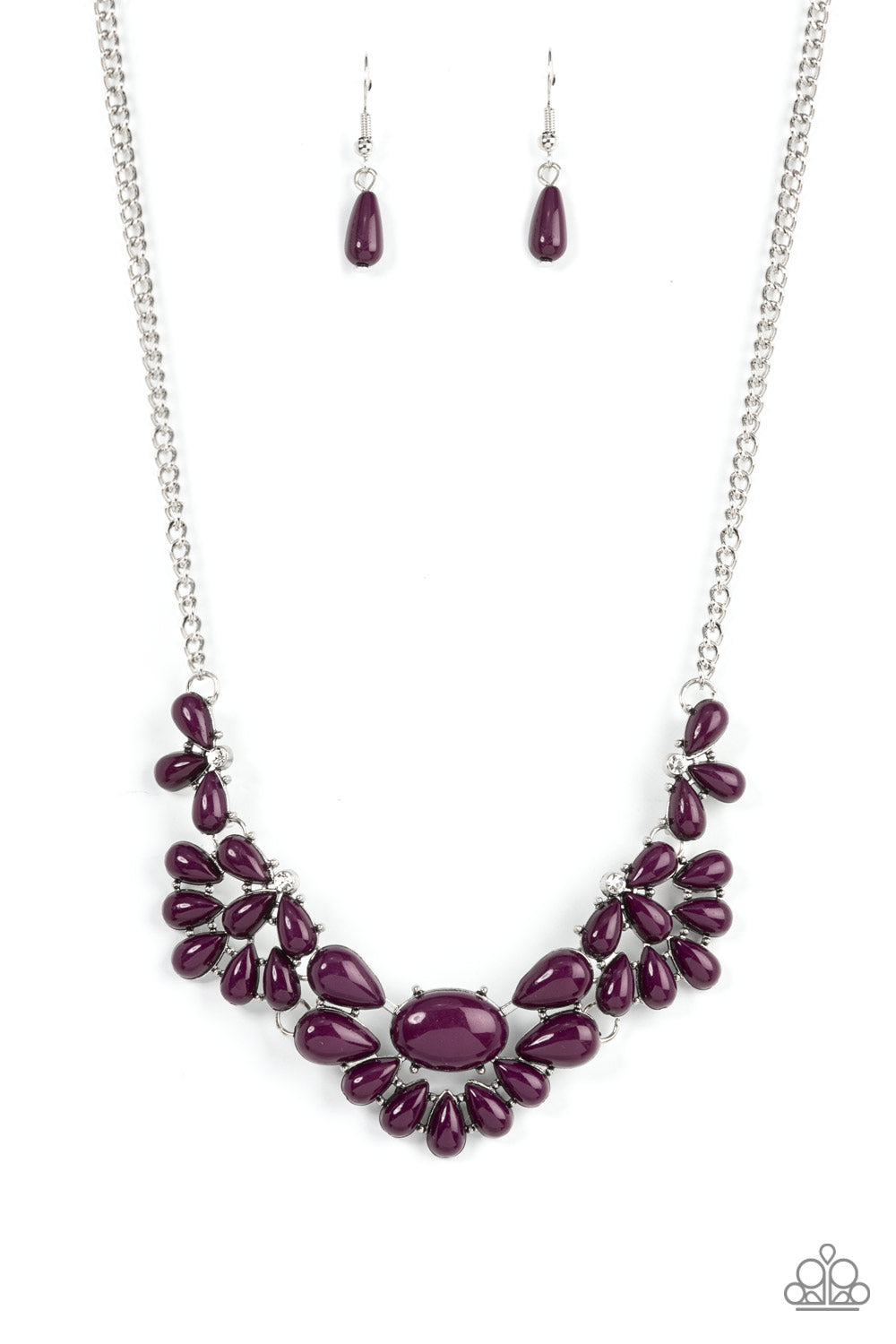 Secret GARDENISTA - Purple Teardrop Beaded Floral Frame Paparazzi Necklace & matching earrings