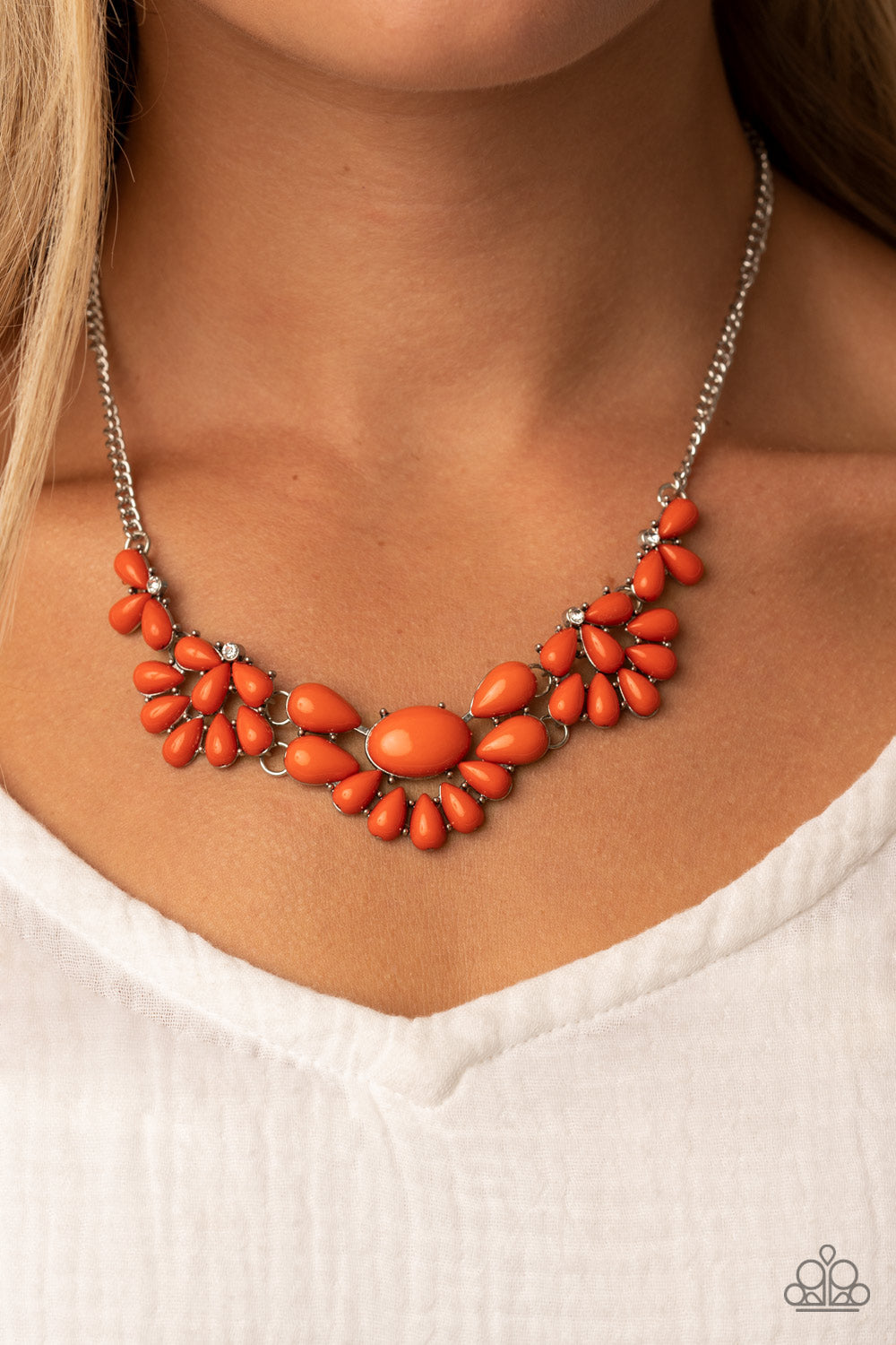 Secret GARDENISTA - Orange Beaded Stacked Frame Paparazzi Necklace & matching earrings
