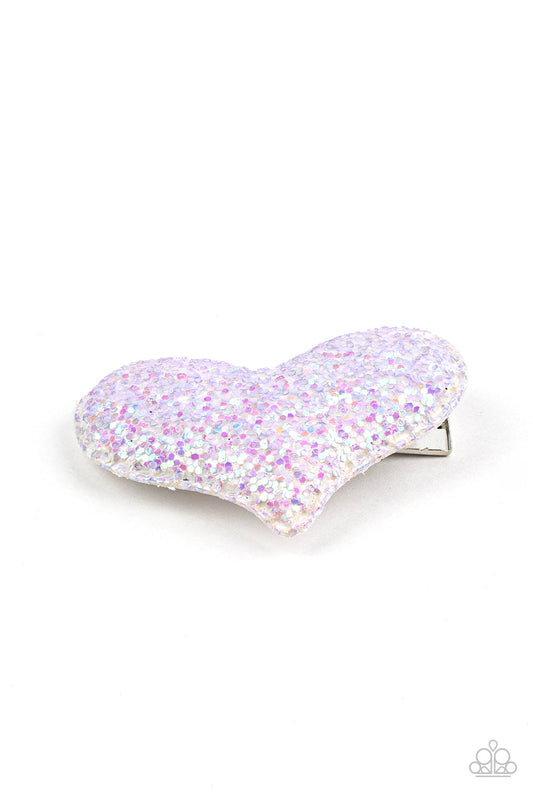 Rainbow Love - Multi Iridescent Glitter Heart Paparazzi Hair Clip