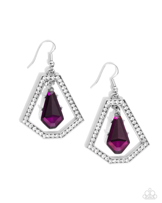 Poshly Photogenic - Purple Faceted Gem & White Rhinestones Paparazzi Earrings