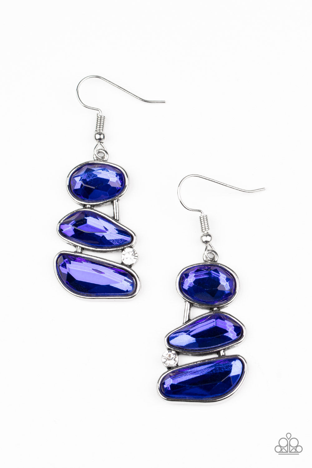 Gem Galaxy - Blue Asymmetrical Gems & White Rhinestone Paparazzi Earrings