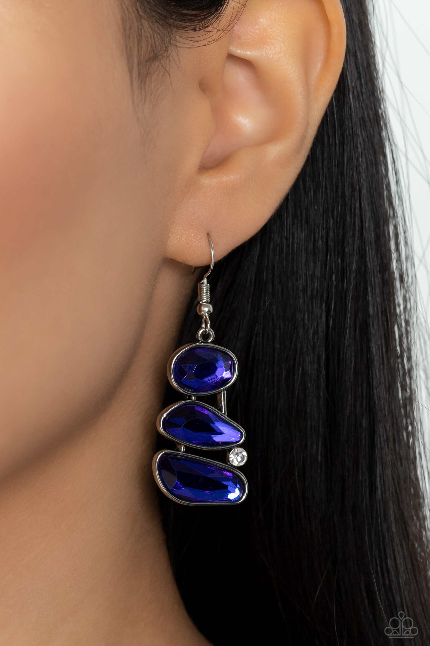 Gem Galaxy - Blue Asymmetrical Gems & White Rhinestone Paparazzi Earrings