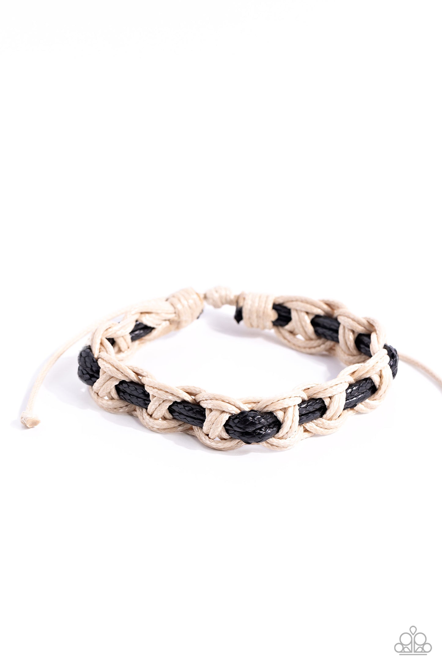 Climb Aboard - Black Leather-Like & White Twine-Like Cording Paparazzi Urban Bracelet