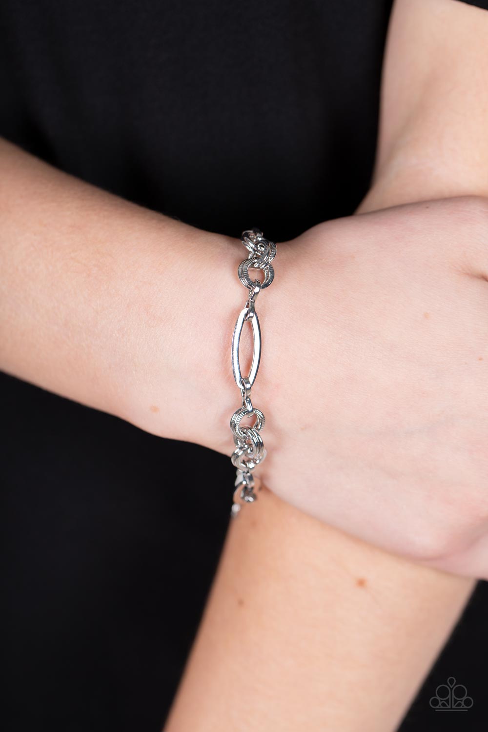 Chic Charmer - Silver Textured & Smooth Links Paparazzi Adjustable Bracelet