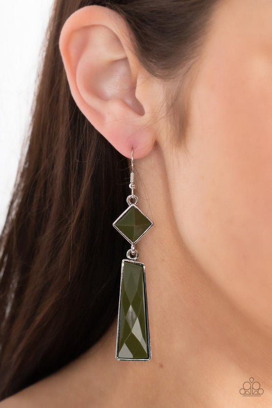 Hollywood Harmony - Green Faceted Bead Paparazzi Earrings
