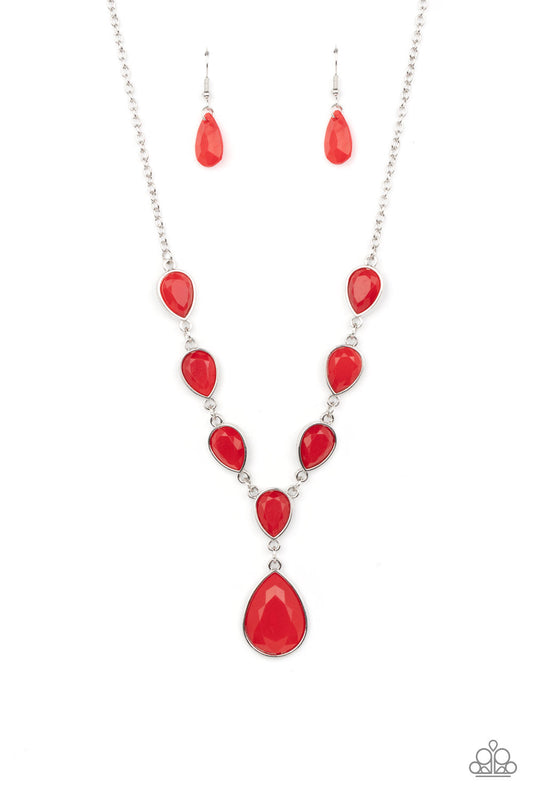 Party Paradise - Red Faceted Teardrops Paparazzi Necklace & matching earrings