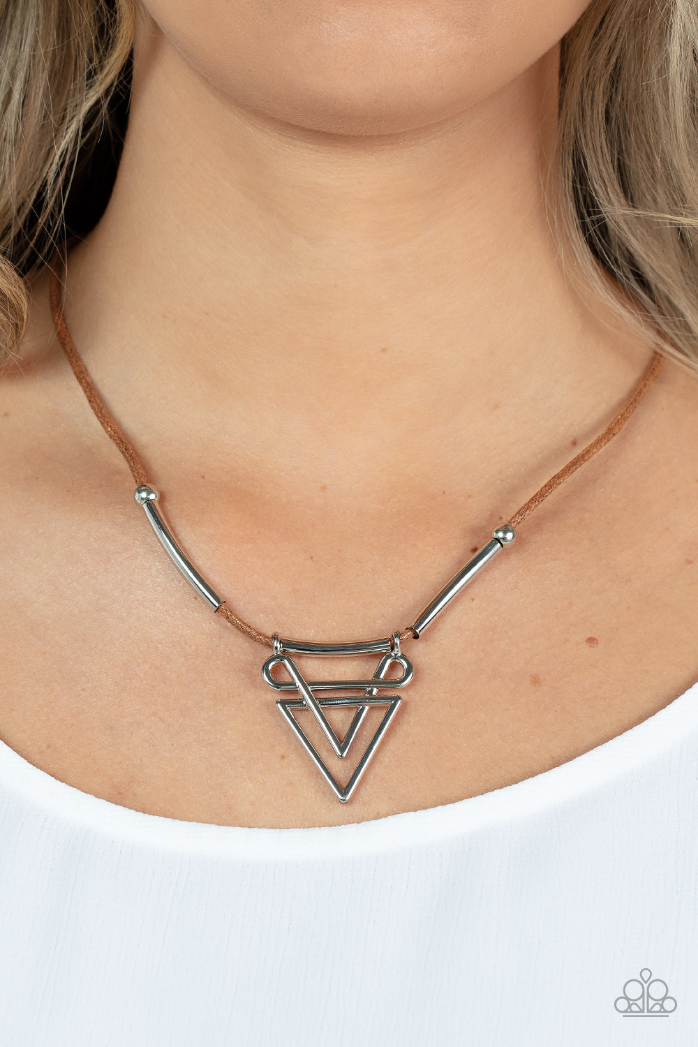 Tulum Totem - Brown Cording & Silver Double Layered Arrow Paparazzi Necklace & matching earrings