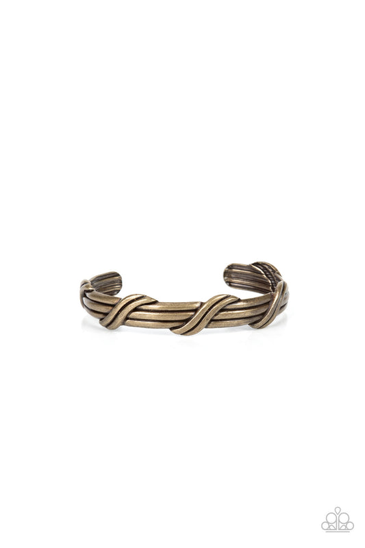 Last Man Standing - Brass Bars & Faux Brass Ribbon Paparazzi Men's Cuff Bracelet