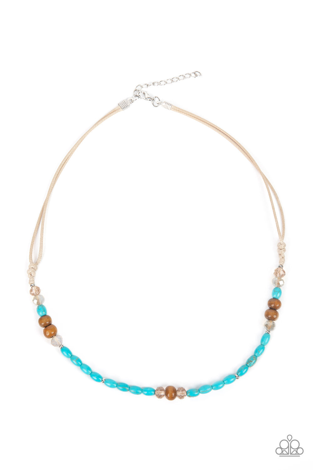 Groundbreaking Glamour - Blue/Turquoise Stone, Brown Wood, & Crystal-Like Beaded Paparazzi Necklace