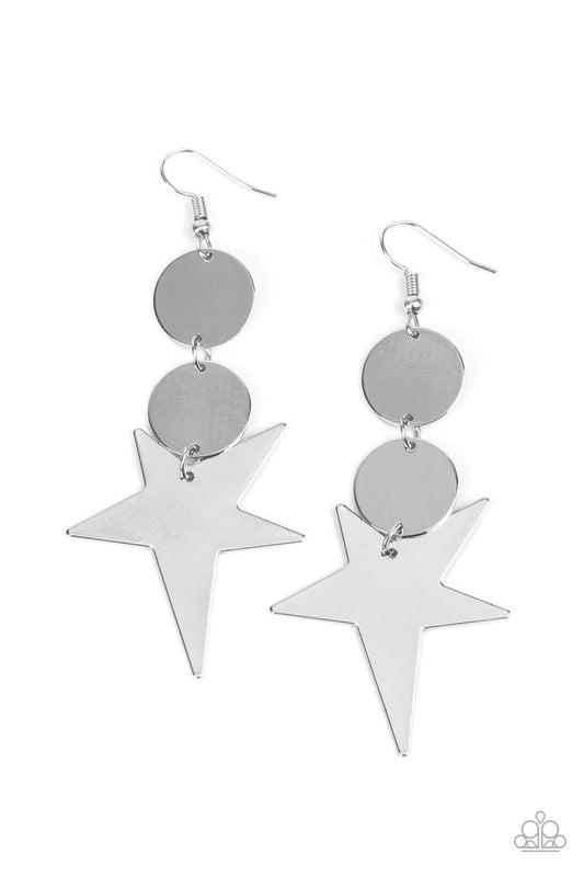 Star Bizarre - Silver Star & Disc Paparazzi Earrings
