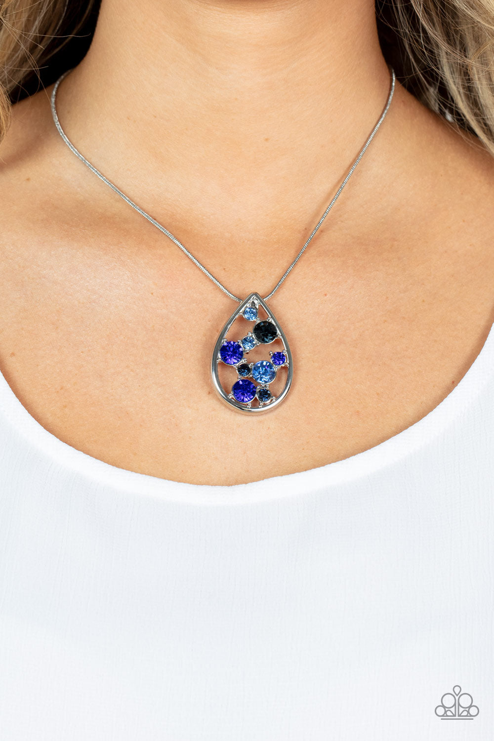 Seasonal Sophistication - Blue Floating Rhinestone Pendant Paparazzi Necklace & matching earrings