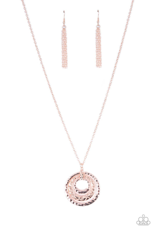 Totally Tulum - Rose Gold Vine-Embossed Loop Pendant Paparazzi Necklace & matching earrings