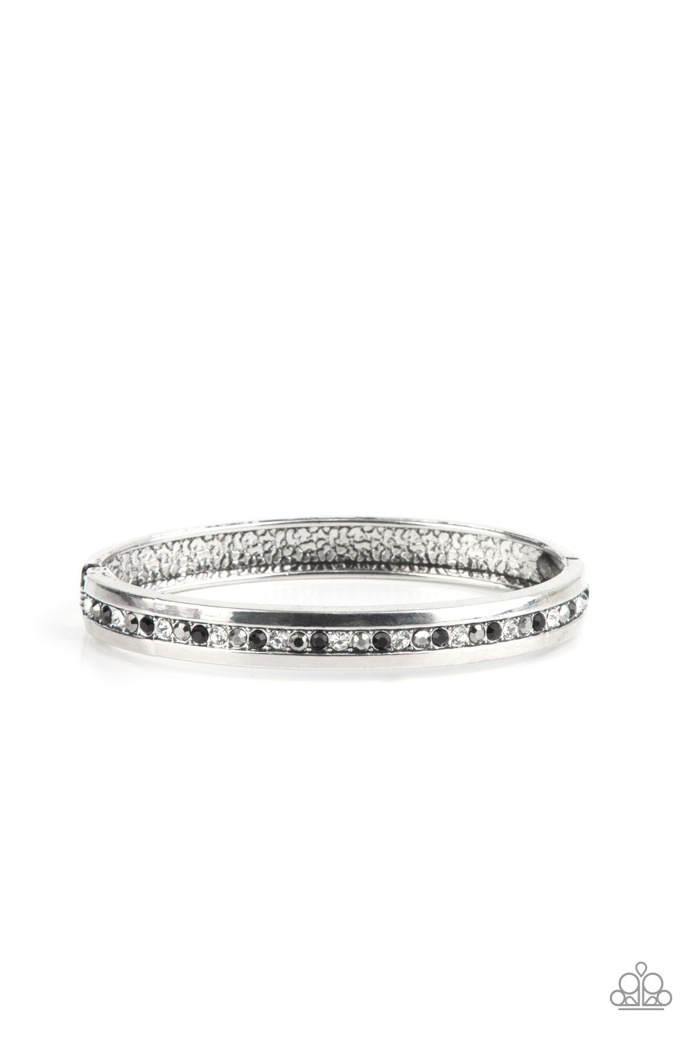 Urban Reign - Multi Black, Hematite, & White Rhinestone Paparazzi Hinge Bracelet