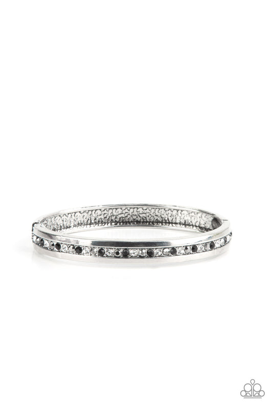 Urban Reign - Multi Black, Hematite, & White Rhinestone Paparazzi Hinge Bracelet