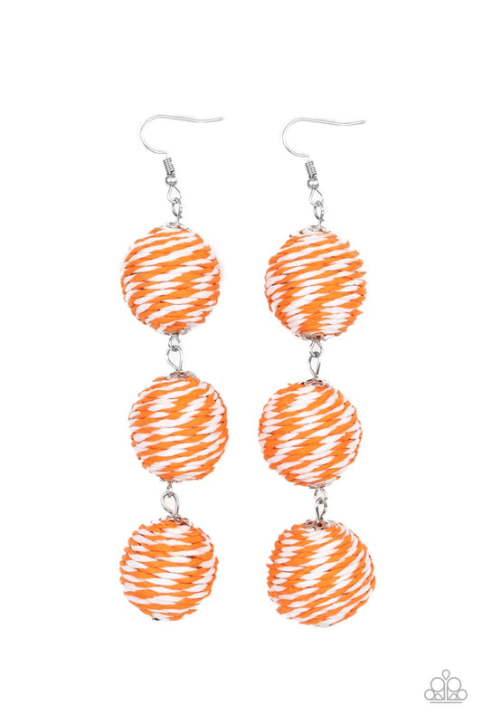 Laguna Lanterns - Orange & White String Wrapped Beaded Paparazzi Earrings