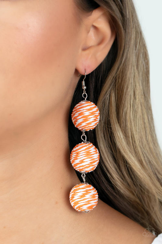Laguna Lanterns - Orange & White String Wrapped Beaded Paparazzi Earrings