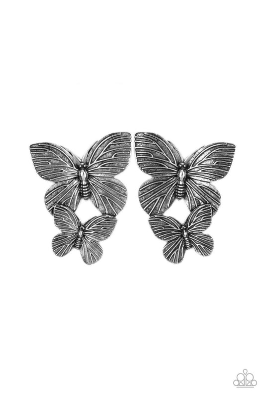Blushing Butterflies - Silver Butterfly Paparazzi Post Earrings