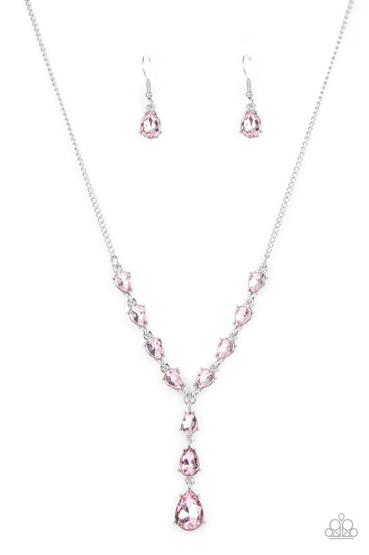 Park Avenue A-Lister - Pink Teardrop Rhinestone Extended Pendant Paparazzi Necklace & matching earrings