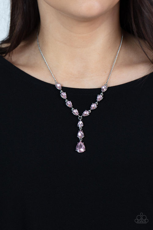Park Avenue A-Lister - Pink Teardrop Rhinestone Extended Pendant Paparazzi Necklace & matching earrings
